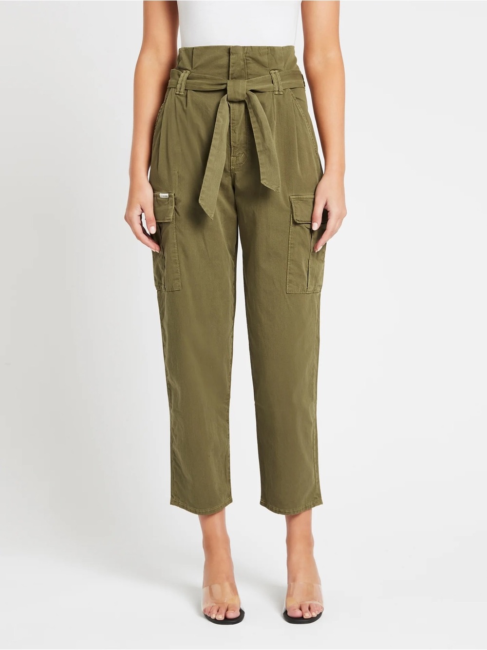 Mother the greaser paperbag pleated cargo ankle in olive drab 27
